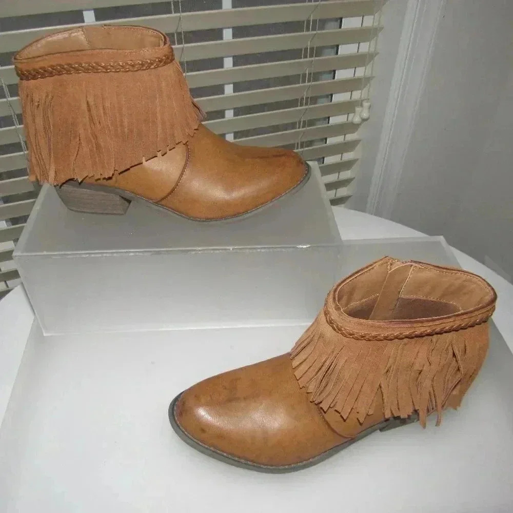 CORKYS Arcadia Fringe Braid Ankle Booties Boots S - Picture 2 of 6